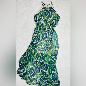 Vibrant Green and Blue Patterned Dress